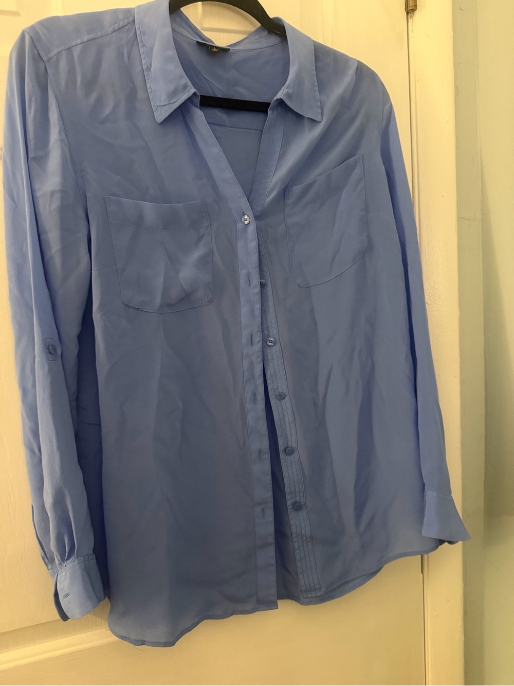 Talbots Women’s L 100% Washable Silk Button Down Shirt Periwinkle Blue